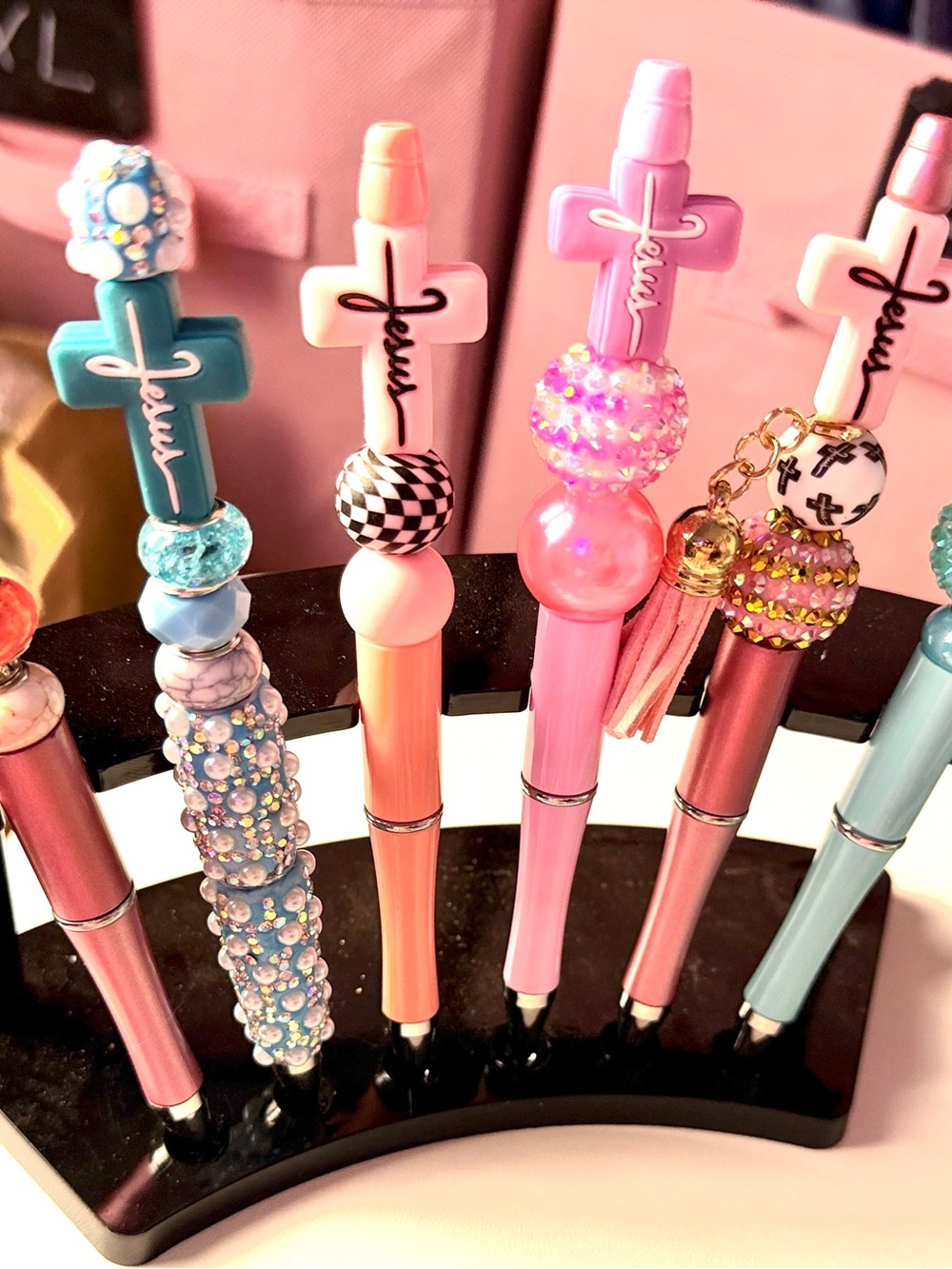 CHRISTIAN CUSTOM CROSS Beaded Pens - Pink, Aqua, Black,Purple $6 ea. - Picture 8 of 13